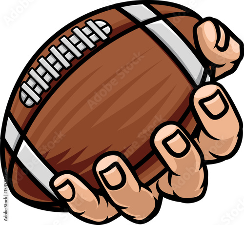 A mascot person hand or fist holding an American football ball