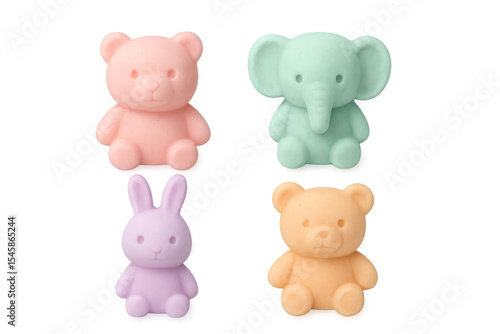 Wallpaper Mural Pastel colored cute bear, elephant and bunny figures on transparent background Torontodigital.ca