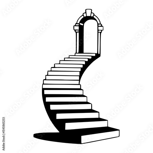 curved stairs with grand entrance illustration