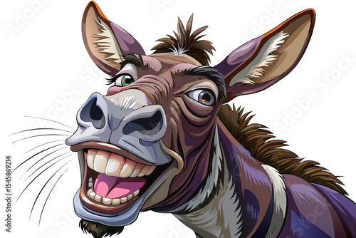 laughing donkey with open mouth and squinty eyes on white background vector ideal for humorous designs, cartoons, or educational materials