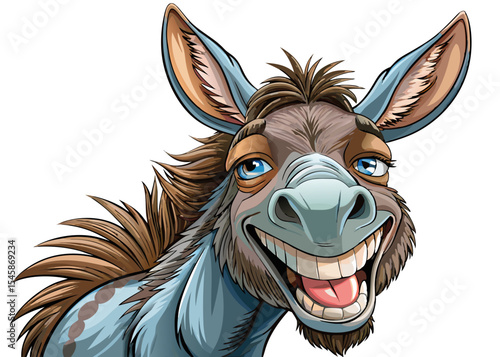laughing donkey with open mouth and squinty eyes on white background vector ideal for humorous designs, cartoons, or educational materials