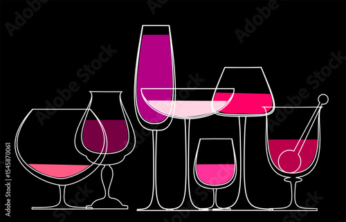 Set of wine design elements. Wine list design. Vector brochure template for wine shop, winery, wine list, cafe, restaurant, bar. Food and drinks logotype symbols. 