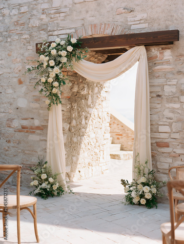 Fabric Wedding Banner With Floral Decor By Tuscan Archway