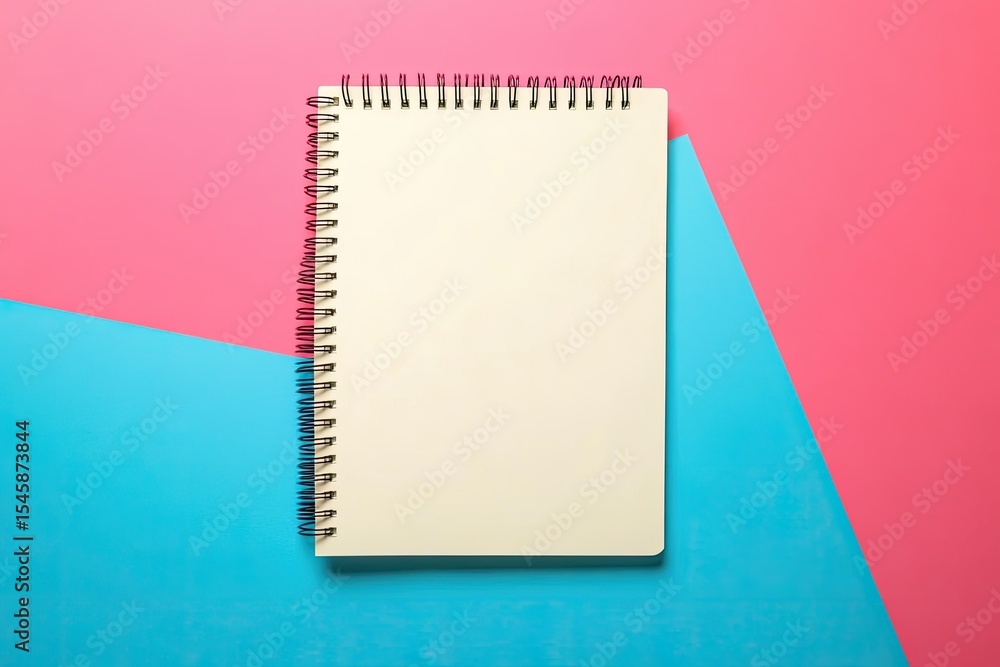 Vibrant Color Picture of Elevated View of Spiral Notepad on Colorful Background Vibrant Color Picture of Elevated View of Spiral Notepad on Colorful Background
