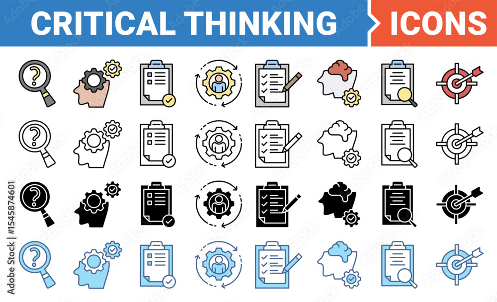 Fototapeta premium Critical thinking banner icon set with multiple style collection. 
