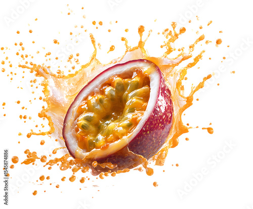 Fresh Passion Fruit Splash Illustration with Bold Highlights