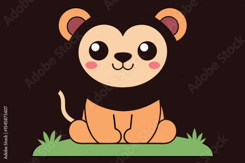 Lovely Cartoon Lion Cub in Simple Nature Scene