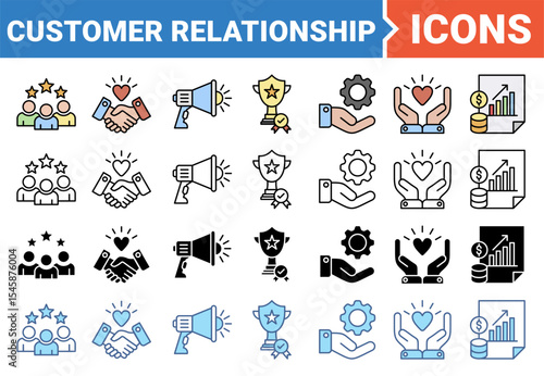 Customer relationship banner icon set with multiple style collection.	
