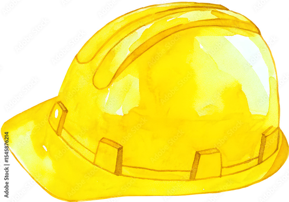 Fototapeta premium Watercolor illustration of a yellow hard hat on transparent background.