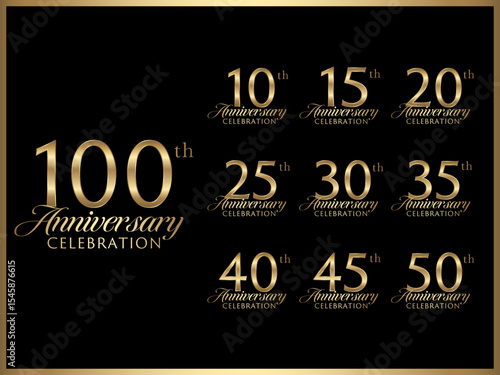 周年数字と記念日お祝い用のロゴデザインのゴールドバナーセット