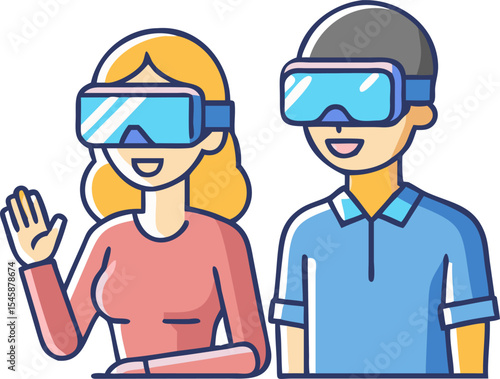Man and Woman Experiencing Virtual Reality with Headsets – Immersive Technology Interaction

