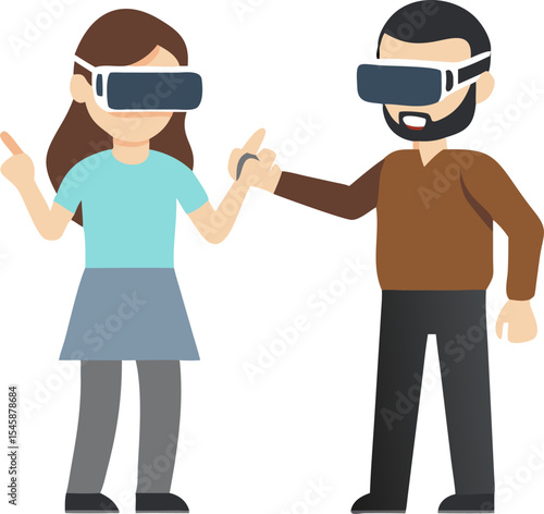 Man and Woman Experiencing Virtual Reality with Headsets – Immersive Technology Interaction
