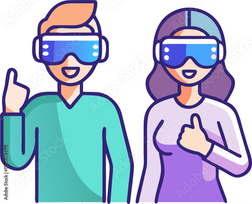Man and Woman Experiencing Virtual Reality with Headsets – Immersive Technology Interaction

