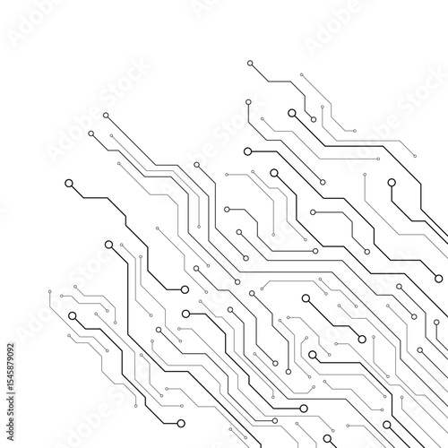 Vector Technology connected white lines and dots with electronics elements on tech bg. Digital technology futuristic internet network speed connection white background.