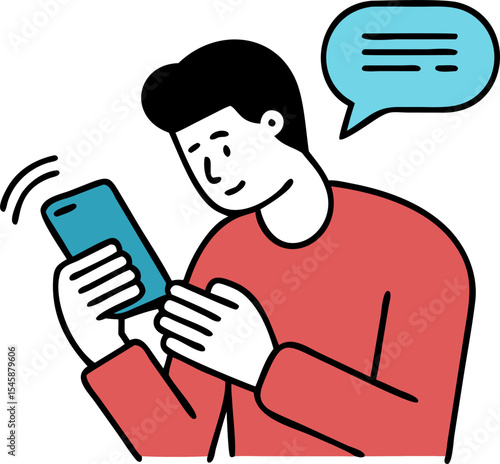 Man Texting on a Smartphone – Modern Communication Concept Illustration