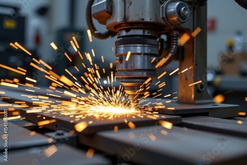 metal milling machine cutting steel with sparks, 4k sharp professional photo.