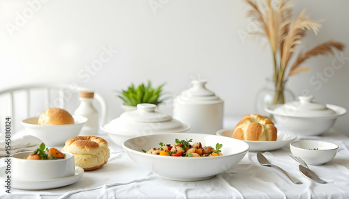 Wallpaper Mural Dining Table Setup with Food and White Dinnerware Torontodigital.ca