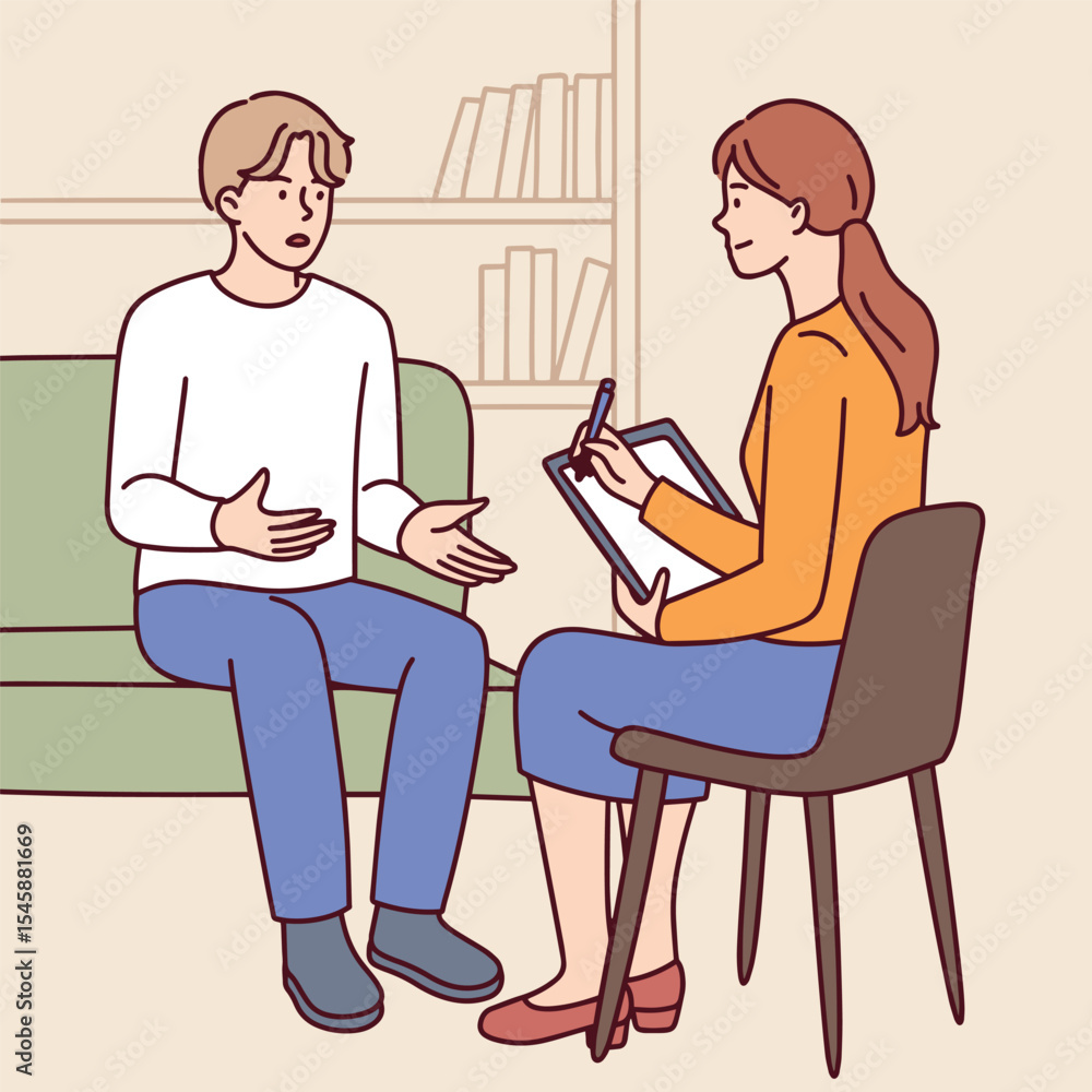 Man and woman sit in room talking and holding books, sharing opinions during friendly indoor conversation about reading or study Man and woman sit in room talking and holding books, sharing opinions during friendly indoor conversation about reading or study