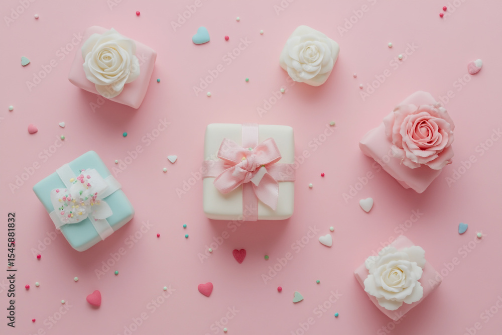 Pink presents with roses and sprinkles Valentine's Day gifts Pink presents with roses and sprinkles Valentine's Day gifts