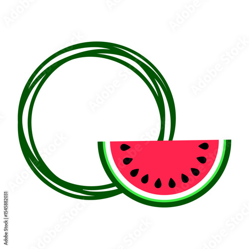 Logo con rebanada de sandía en marco circular con líneas