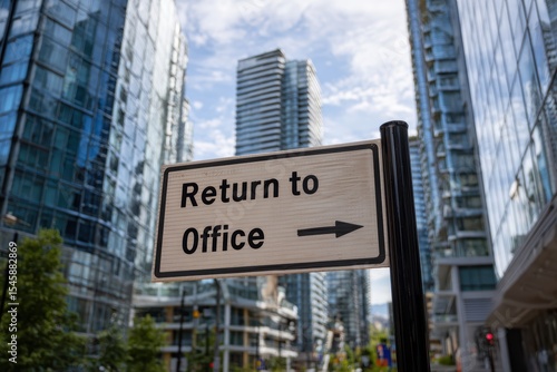 Wallpaper Mural A street sign reading "Return to Office" points right, set among modern glass skyscrapers in a city business district Torontodigital.ca