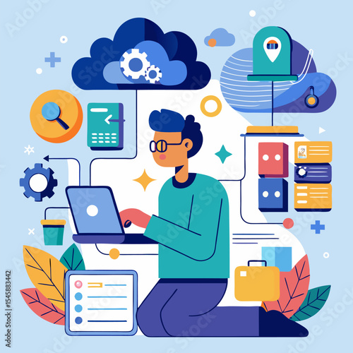 Remote Data Access with Cloud Technology – Cloud Computing, Data Storage, and Secure Online Access Illustration