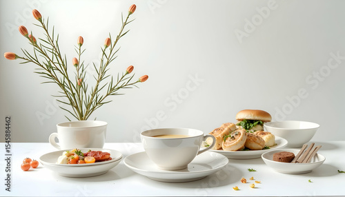 Wallpaper Mural Food and Drink Still Life with Floral Arrangement on White Torontodigital.ca