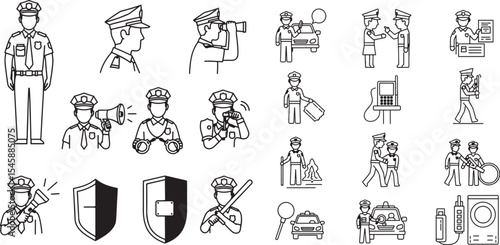 A set of vector silhouettes of officers' professions