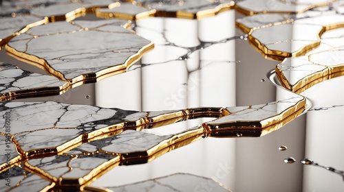 Kintsugi Marble Slabs with Gold Veins, Abstract Art Background