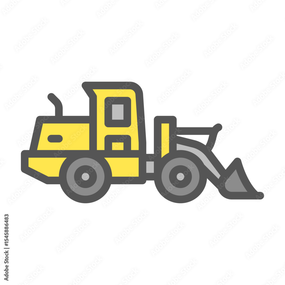 Naklejka premium Front loader filled outline icon. construction vehicle color line illustration.