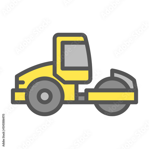 Road roller filled outline icon. compactor color line illustration.