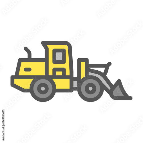 Front loader filled outline icon. construction vehicle color line illustration.