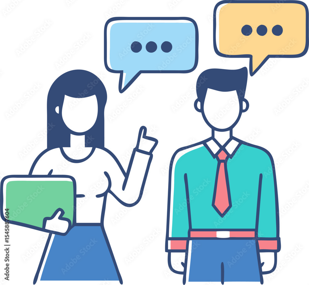 Obraz premium Male and Female Holding Speech Bubbles – Communication, Dialogue Exchange, and Social Interaction Illustration