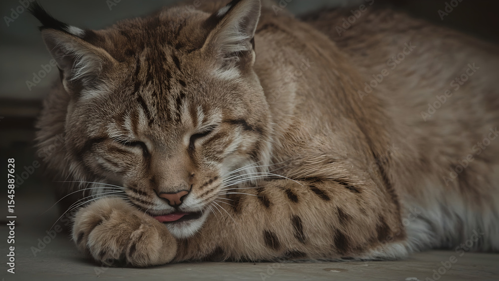 Obraz premium Close Up of a Relaxed Brown Lynx Grooming Itself