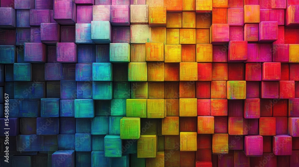 Vibrant grid of stacked cubes in a geometric 3D design featuring smooth gradient tones and sleek abstract elements for a tech-inspired scene Vibrant grid of stacked cubes in a geometric 3D design featuring smooth gradient tones and sleek abstract elements for a tech-inspired scene