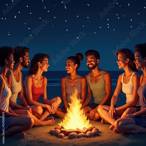 group of people meditating in the night