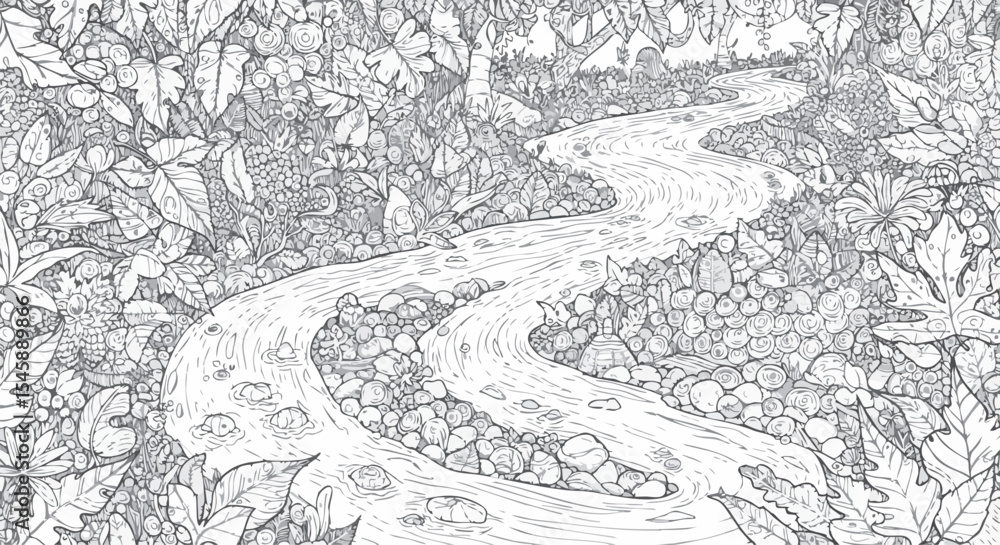 Fototapeta premium Nature Coloring Book Page Design