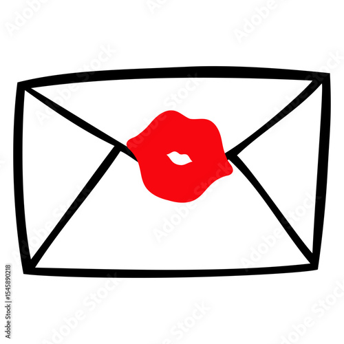 Icono del día de San Valentín. Mensaje de amor. Silueta de labios de mujer en sobre cerrado para felicitaciones y tarjetas