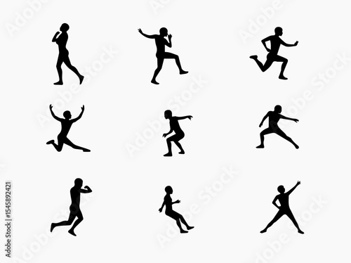 Wallpaper Mural Collection of Nine Black Silhouettes Depicting People in Various Dynamic Poses Torontodigital.ca