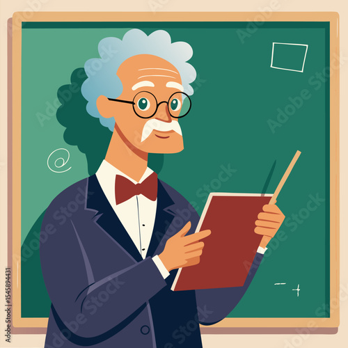 Professor Writing on a Chalkboard – Education, Teaching, and Academic Lecture Illustration
