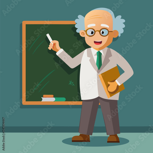 Professor Writing on a Chalkboard – Education, Teaching, and Academic Lecture Illustration
