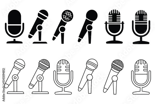 Recording Studio Essentials – Editable Retro Mic and Voice Icon Set

