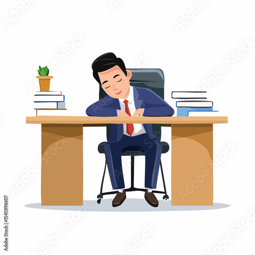 Tired businessman sleeping with feet up on desk