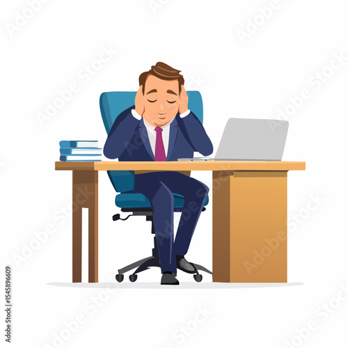 Tired businessman sleeping with feet up on desk