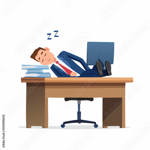 Tired businessman sleeping with feet up on desk