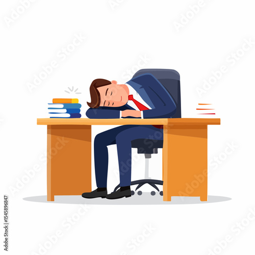 Tired businessman sleeping with feet up on desk