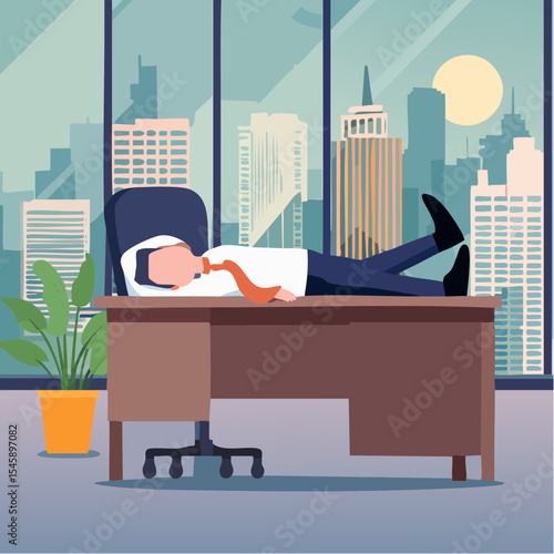 Tired businessman sleeping with feet up on desk