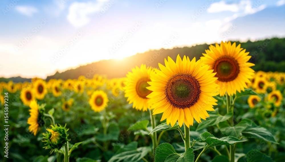 Fototapeta premium ひまわり畑と青空