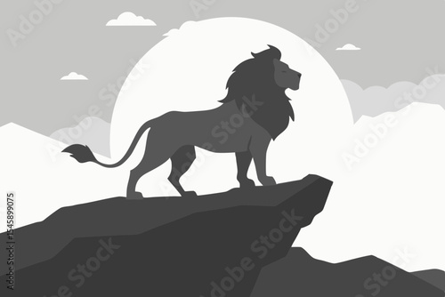 Bold Lion Shadow Against Lunar Backdrop in Dark Landscape