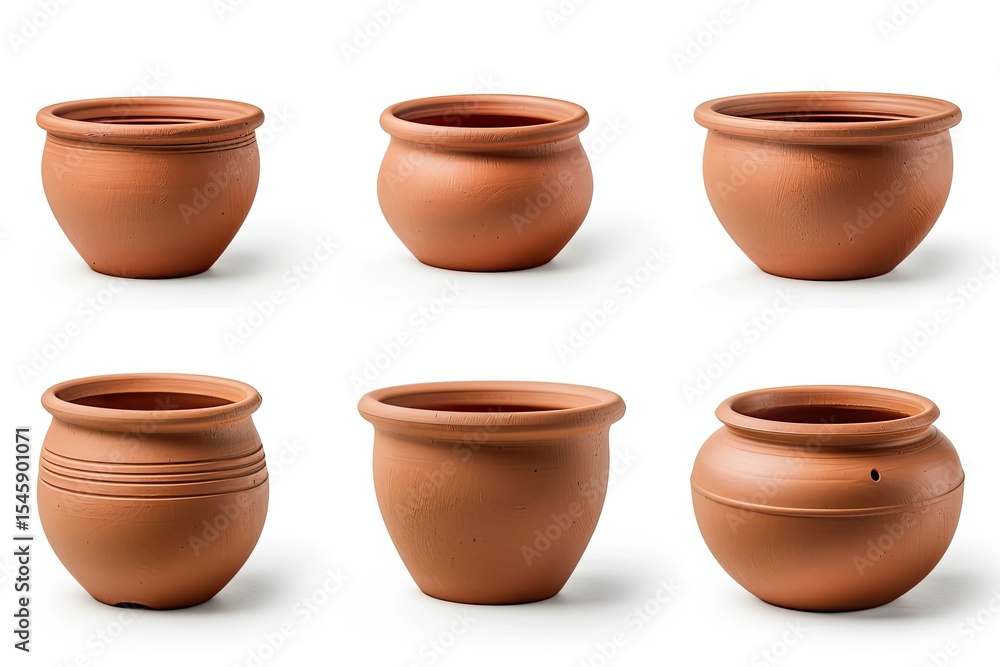 Detailed Image of Set of Clay Pots Isolated on a White Background Detailed Image of Set of Clay Pots Isolated on a White Background